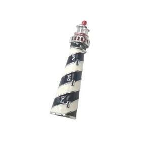 Navy Blue White Red Enamel Lighthouse Brooch Pin Silver Tone Vintage P.S. CO